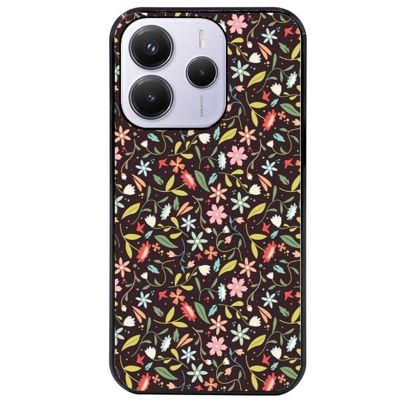 Coque noire taperso pour Redmi Note 14 et PRO PLUS 4G 5G avec motif petites feurs multicolores protection antichoc personnalisée