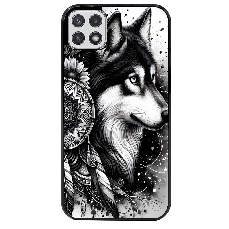 Coque noire taperso pour galaxy A22 A32 A52 A52S 4G 5G  avec motif loup dreamcatcher protection antichoc personnalisée