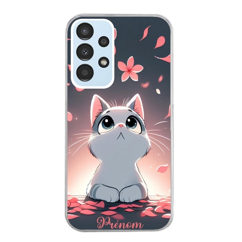 Coque taperso pour Galaxy A13 4G et 5G A23 A53 avec motif chat anime avec votre prenom protection antichoc personnalisée
