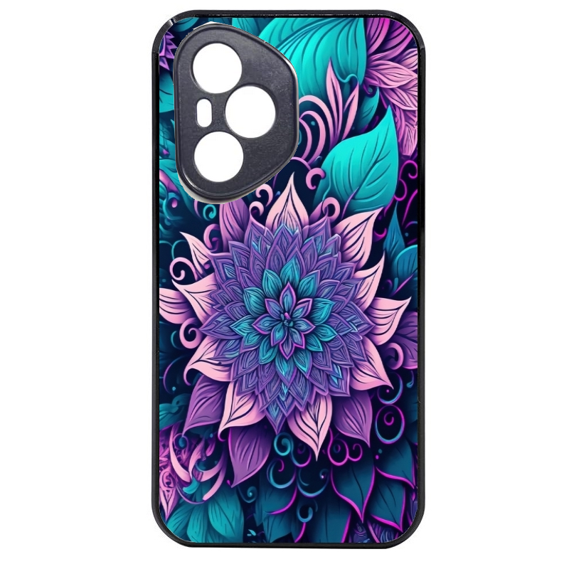 Coque noire taperso pour Honor 400 et Lite Pro Smart avec motif tropical mandala et fleur violet protection antichoc personnalisée