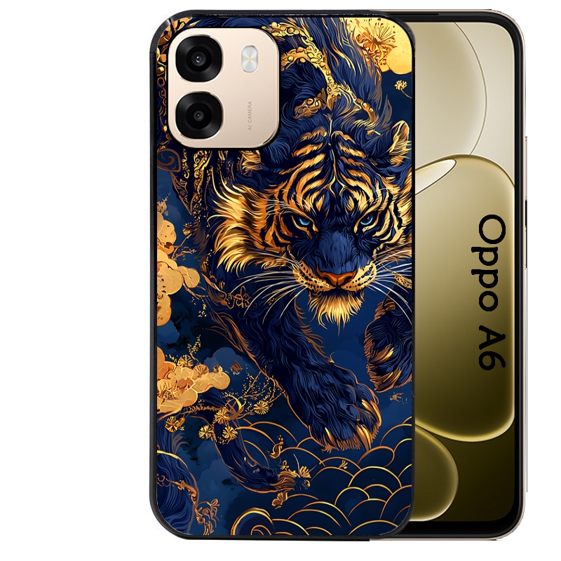 Coque noire taperso pour OPPO A6 A6X 4G et 5G avec motif tigre et fleur protection antichoc personnalisée