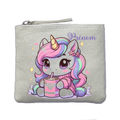 Porte monnaie personnalisé licorne kawaii ivoire en feutrine en feutrine ivoire
