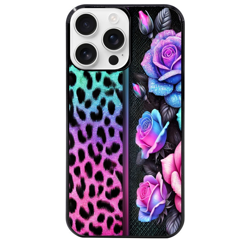 Coque noire taperso pour Iphone 16 16E PLUS MAX PRO avec motif leopard et fleur protection antichoc personnalisée