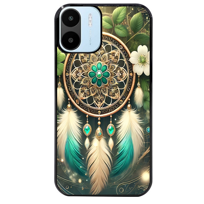 Coque noire taperso pour Redmi A1 et A2 avec motif dreamcatcher talisman protection antichoc personnalisée
