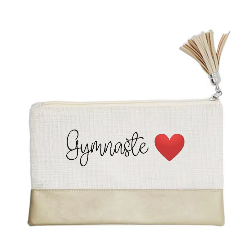 Pochette de maquillage maniques Taperso argent avec motif gymnaste cœur en toile et simili cuir