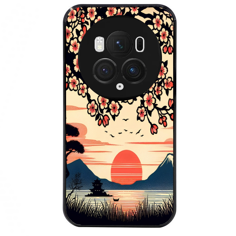 Coque noire taperso pour Magic 5 6 LITE et PRO avec motif japan cerisier protection antichoc personnalisée
