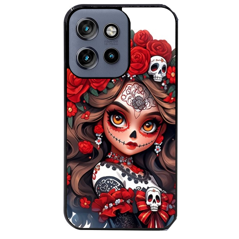 Coque noire taperso pour Moto Edge 60 et Neo Fusion Pro avec motif tete de mort calavera rouge protection antichoc personnalisée