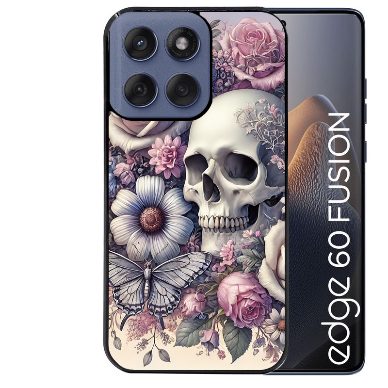 Coque noire taperso pour Moto Edge 60 et Neo Fusion Pro avec motif tete de mort pastel protection antichoc personnalisée