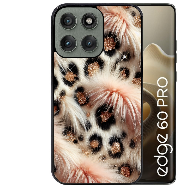 Coque noire taperso pour Moto Edge 60 et Neo Fusion Pro avec motif effet fourrure leopard 1 protection antichoc personnalisée
