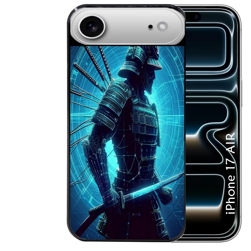 Coque noire taperso pour Iphone 17 17E AIR MAX PRO avec motif samourai bleu protection antichoc personnalisée
