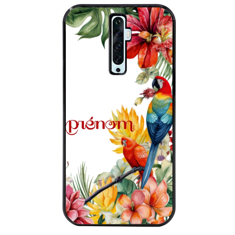 Coque noire taperso pour OPPO Reno 2 et 2Z avec motif perroquet personnalisee protection antichoc personnalisée