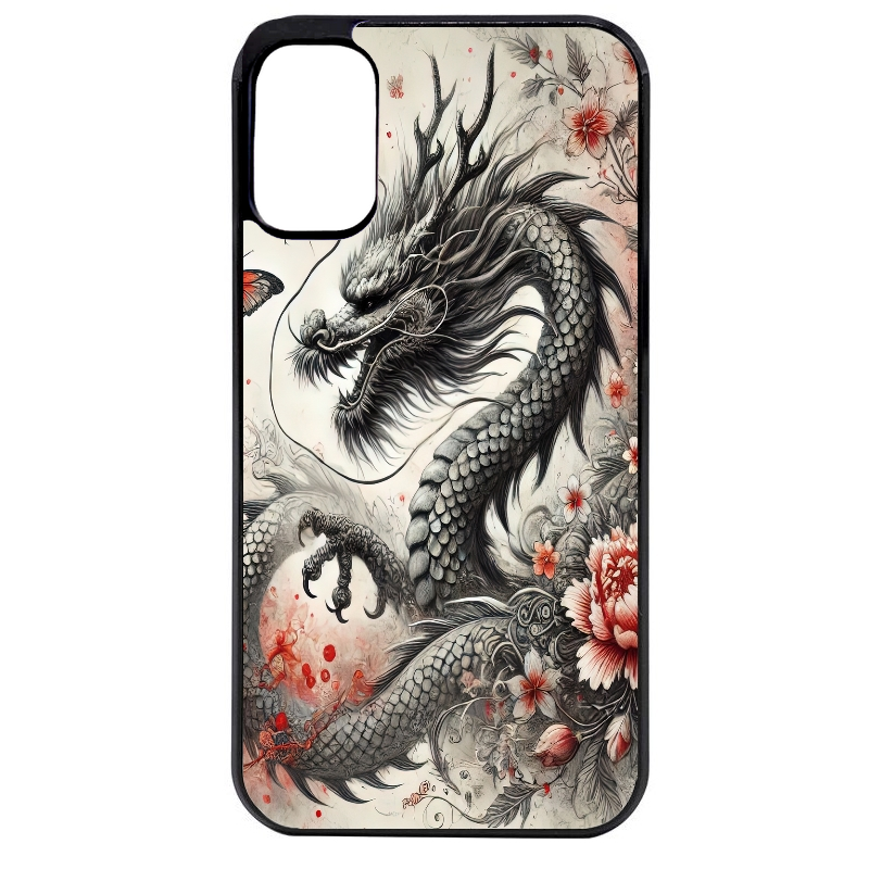 Coque noire taperso pour Moto E13 E14 E15 avec motif dragon japan protection antichoc personnalisée