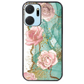 Coque noire taperso pour Honor X7A avec motif marbre fleur turquoise protection antichoc personnalisée