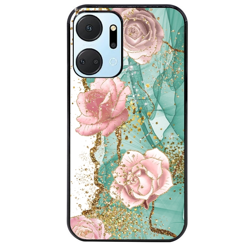 Coque noire taperso pour Honor X7A avec motif marbre fleur turquoise protection antichoc personnalisée