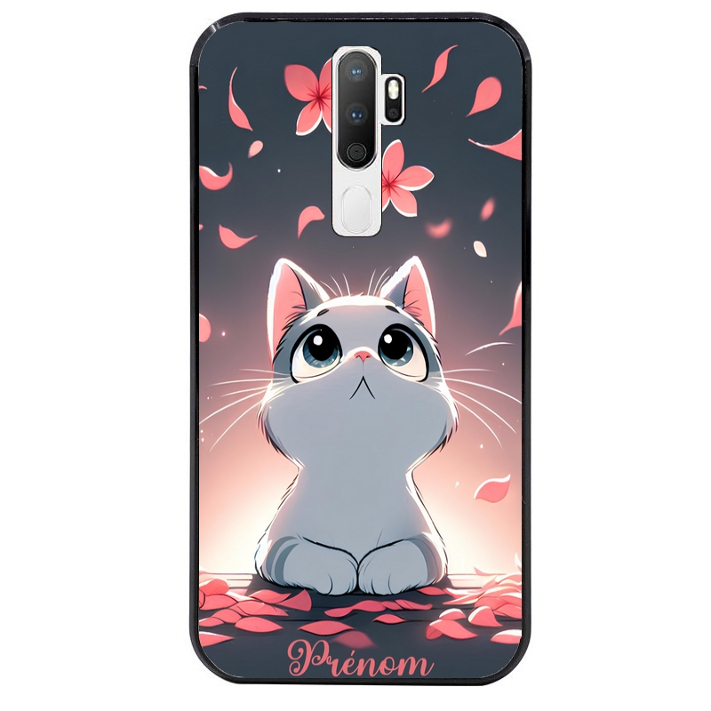 Coque noire taperso pour OPPO A5 A9 2020 avec motif chat anime avec votre prenom protection antichoc personnalisée
