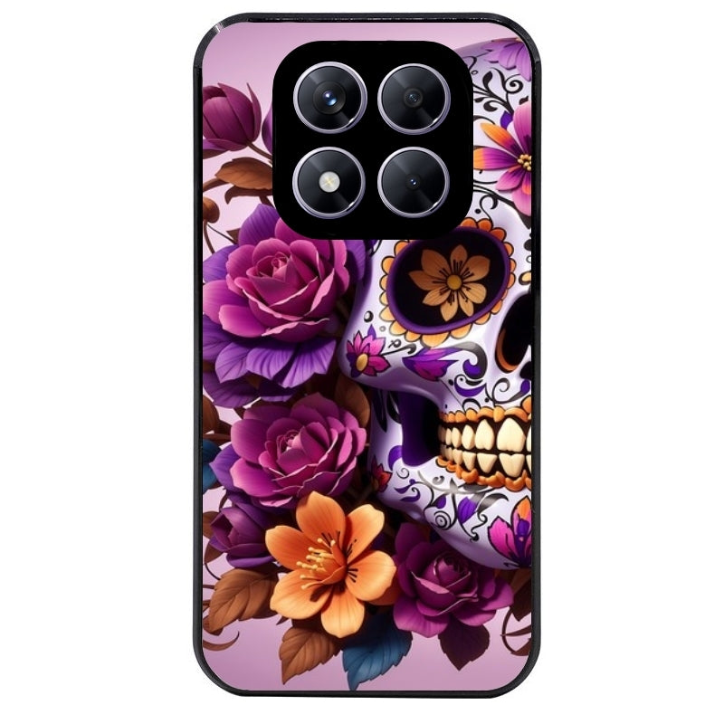 Coque noire taperso pour Redmi Note 14 et PRO PLUS 4G 5G avec motif tete de mort calavera violette protection antichoc personnalisée