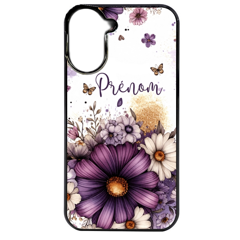 Coque noire taperso pour POCO C71 4G avec motif fleur violette personnalisee protection antichoc personnalisée
