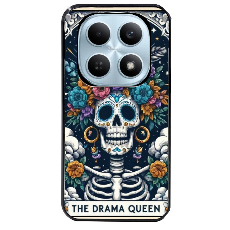 Coque noire taperso pour POCO M8 5G et PRO 5G avec motif tete de mort drama queen protection antichoc personnalisée