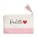 Pochette motif poulette et cœur en toile et simili cuir