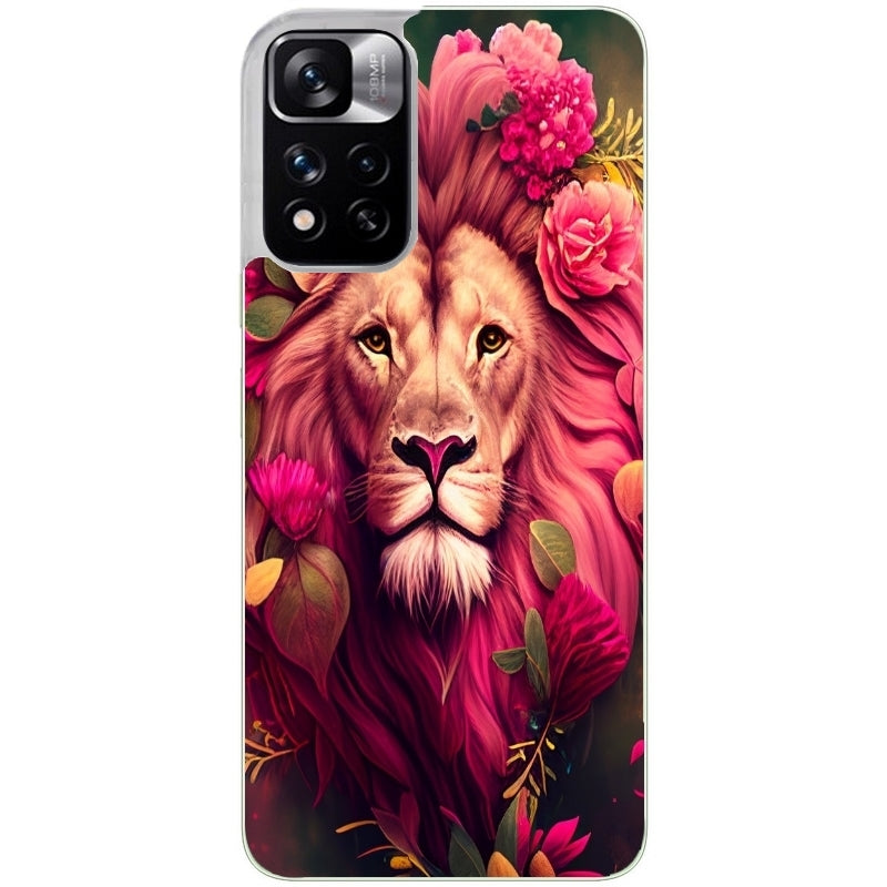 Coque taperso pour Redmi Note 12 4G 5G PRO 4G avec motif lion et fleurs rose protection antichoc personnalisée