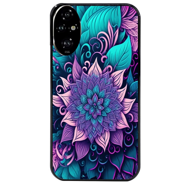 Coque noire taperso pour Honor 200 et Lite Pro Smart avec motif tropical mandala et fleur violet protection antichoc personnalisée