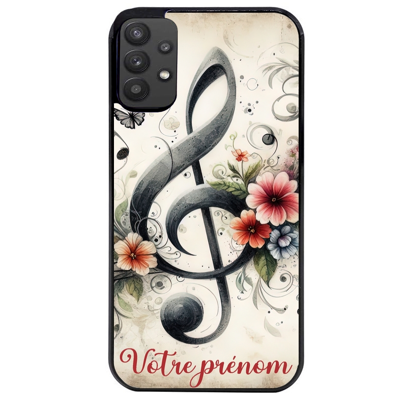 Coque noire taperso pour galaxy A22 A32 A52 A52S 4G 5G  avec motif musique cle sol personnalisee protection antichoc personnalisée