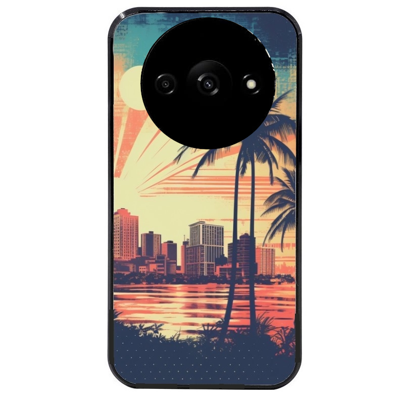 Coque noire taperso pour Redmi A3 avec motif hawaii retro protection antichoc personnalisée