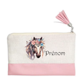 Pochette personnalisée motif cheval boho en toile et simili cuir personnalisée
