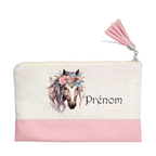 Pochette personnalisée motif cheval boho en toile et simili cuir personnalisée