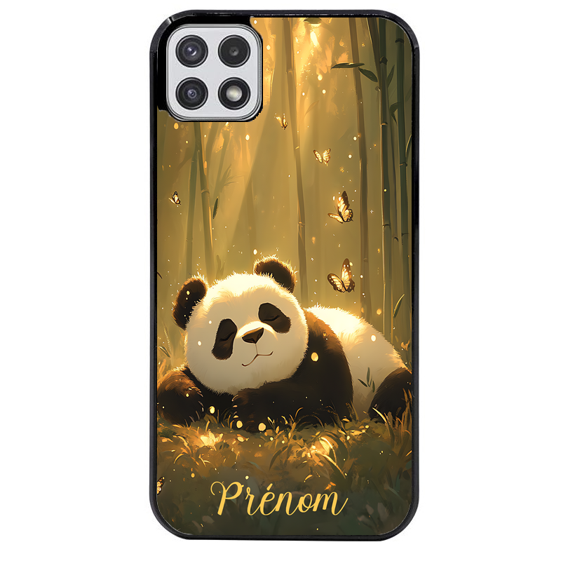 Coque noire taperso pour galaxy A22 A32 A52 A52S 4G 5G  avec motif panda et papillon personnalisee protection antichoc personnalisée