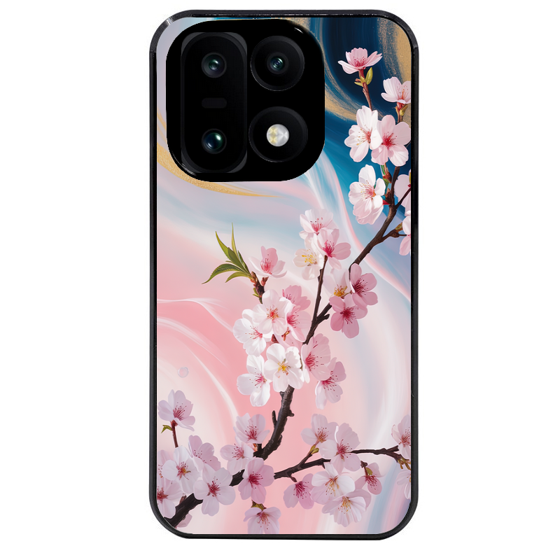 Coque noire taperso pour OnePlus 15 avec motif marbre fleur cerisier protection antichoc personnalisée