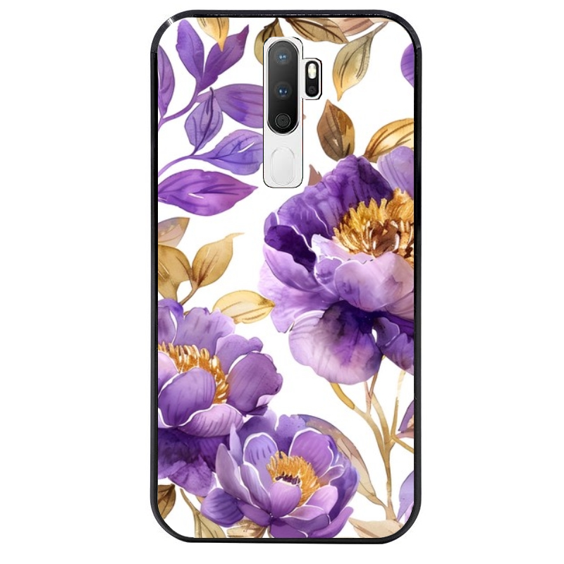 Coque noire taperso pour OPPO A5 A9 2020 avec motif fleur pivoine protection antichoc personnalisée