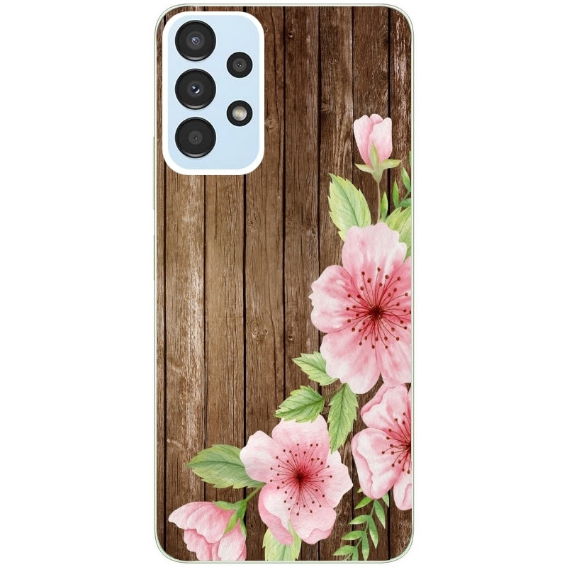 Coque taperso pour Galaxy A13 4G et 5G A23 A53 avec motif bois avec fleur rose protection antichoc personnalisée