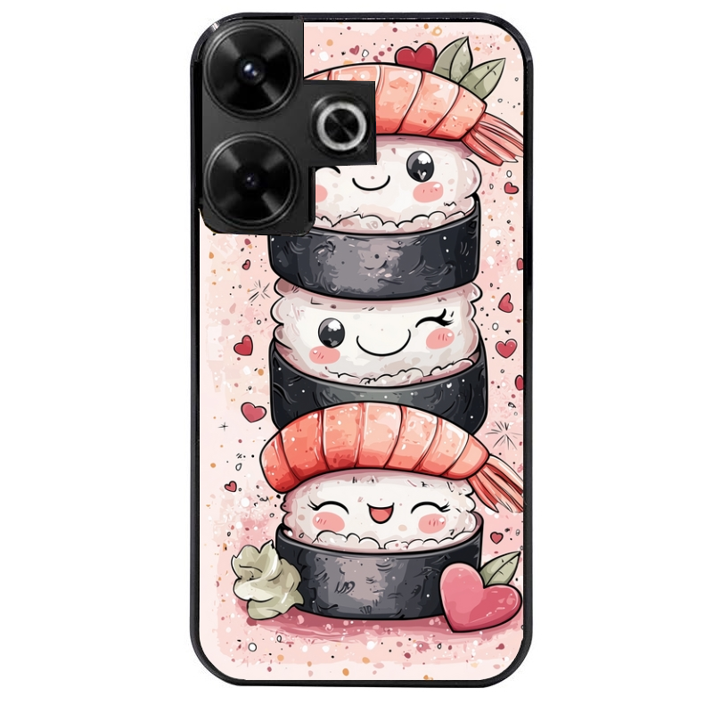Coque noire taperso pour POCO M6 4G avec motif sushi kawai anime protection antichoc personnalisée