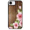 Coque noire taperso pour Iphone 16 16E PLUS MAX PRO avec motif bois avec fleur rose protection antichoc personnalisée
