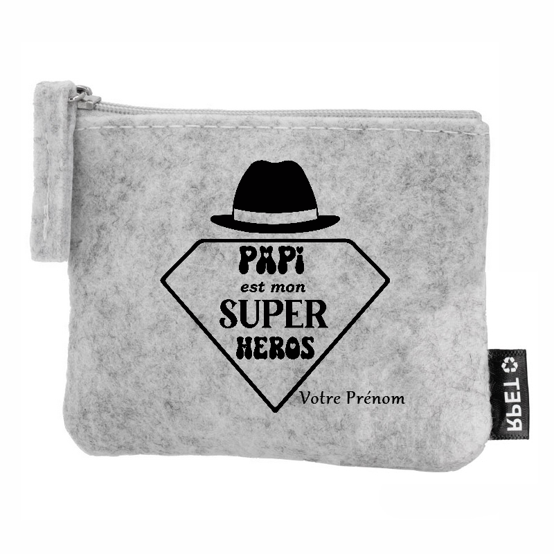 Porte monnaie personnalisé papi mon super héros en feutrine en feutrine