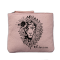 Porte monnaie personnalisé motif lion astro rose clair en feutrine en feutrine