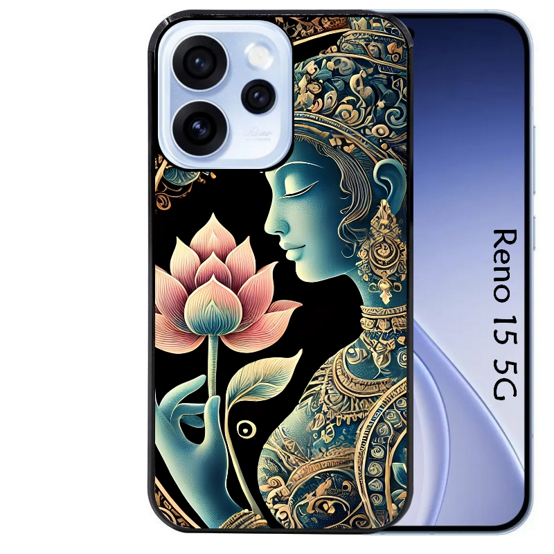 Coque noire taperso pour OPPO Reno 15 et F FS 5G avec motif bouddha et lotus protection antichoc personnalisée