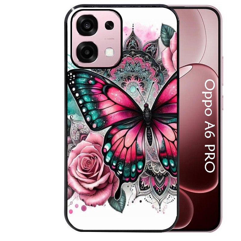 Coque noire taperso pour OPPO A6 PRO 4G et 5G avec motif papillon rose protection antichoc personnalisée