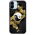Coque noire taperso pour Redmi A1 et A2 avec motif yin yang et fleur protection antichoc personnalisée