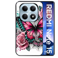 Coque noire taperso pour Redmi Note 15 et PRO PLUS 4G 5G avec motif papillon rose protection antichoc personnalisée