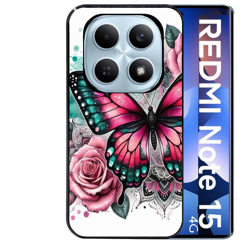 Coque noire taperso pour Redmi Note 15 et PRO PLUS 4G 5G avec motif papillon rose protection antichoc personnalisée