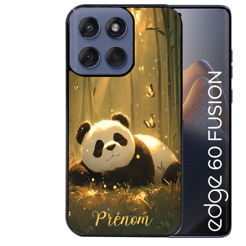 Coque noire taperso pour Moto Edge 60 et Neo Fusion Pro avec motif panda et papillon personnalisee protection antichoc personnalisée