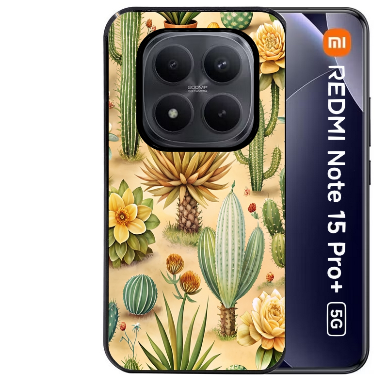 Coque noire taperso pour Redmi Note 15 et PRO PLUS 4G 5G avec motif cactus et succulent protection antichoc personnalisée