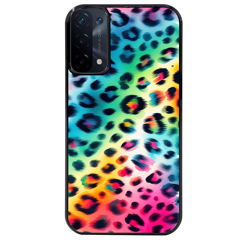 Coque noire taperso pour OPPO A54 et A74 5G avec motif leopard arc protection antichoc personnalisée