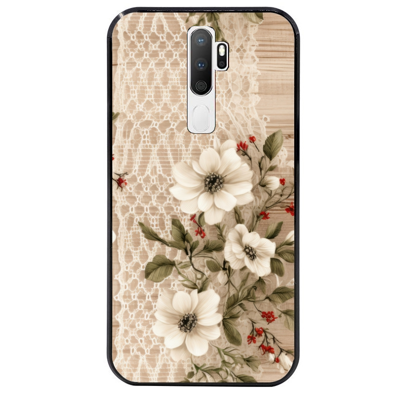 Coque noire taperso pour OPPO A5 A9 2020 avec motif bois et dentelle 2 protection antichoc personnalisée