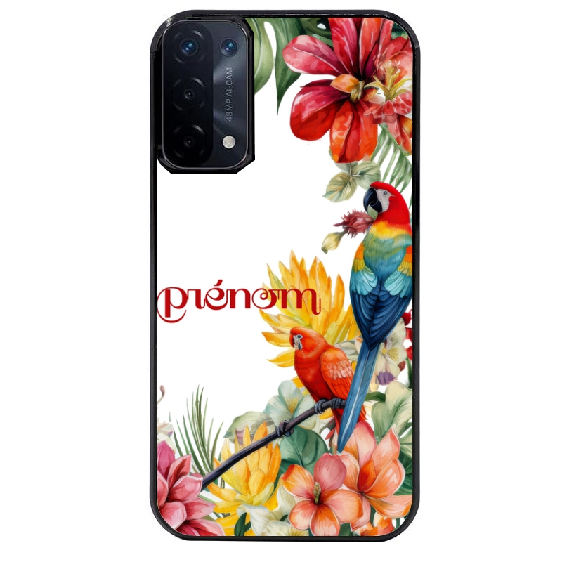 Coque noire taperso pour OPPO A54 et A74 5G avec motif perroquet personnalisee protection antichoc personnalisée