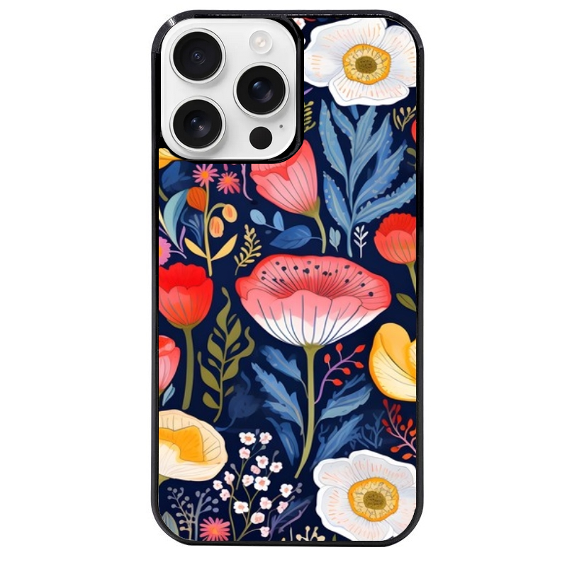 Coque noire taperso pour Iphone 16 16E PLUS MAX PRO avec motif fleur coquelicot protection antichoc personnalisée