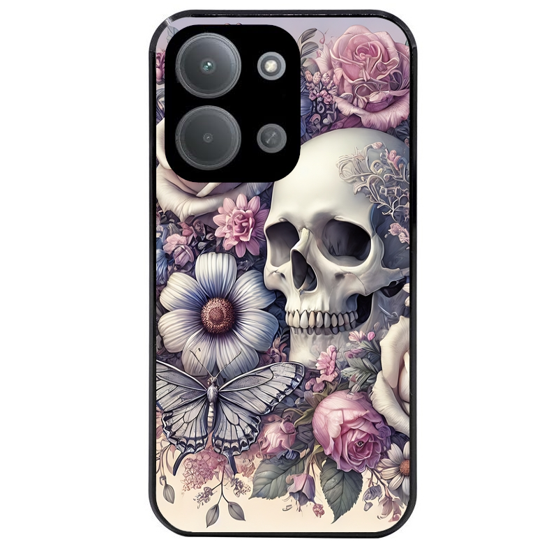 Coque noire taperso pour POCO C85 avec motif tete de mort pastel protection antichoc personnalisée