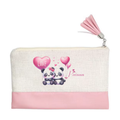 Pochette personnalisée motif panda love en toile et simili cuir personnalisée